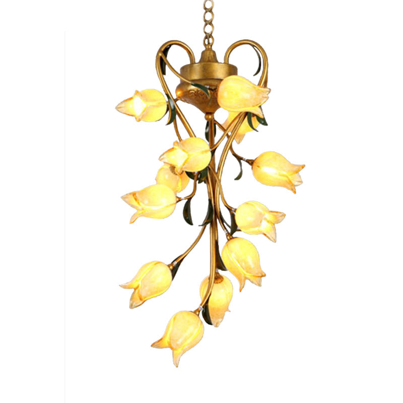 12 Bulbs Metal Hanging Chandelier Brass Blossom LED Fixture - Rebooters