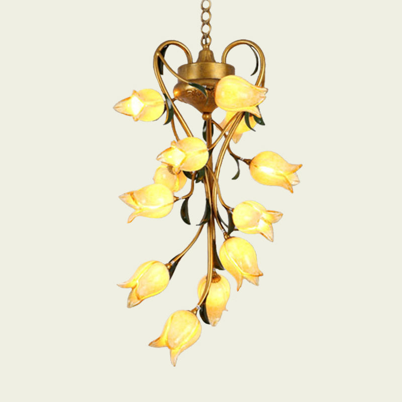 12 Bulbs Metal Hanging Chandelier Brass Blossom LED Fixture - Rebooters