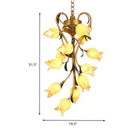 12 Bulbs Metal Hanging Chandelier Brass Blossom LED Fixture - Rebooters