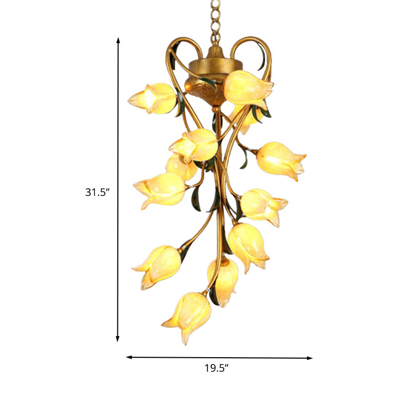 12 Bulbs Metal Hanging Chandelier Brass Blossom LED Fixture - Rebooters