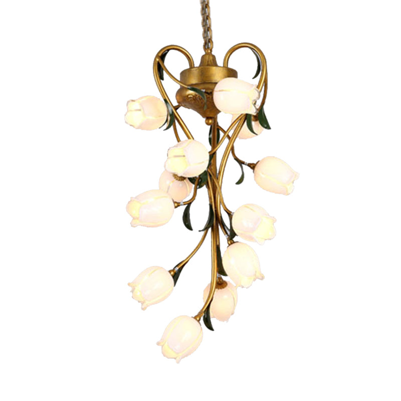 12 Bulbs Metal Hanging Chandelier Brass Blossom LED Fixture - Rebooters