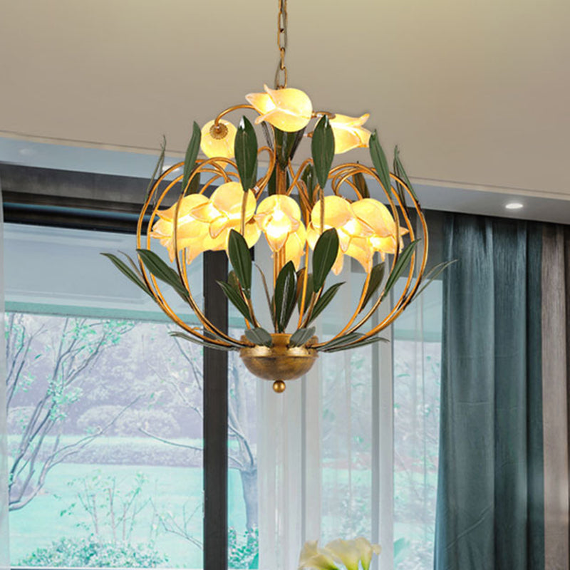 Floral Living Room Chandelier Lighting Countryside Metal 15-Bulb Brass LED Pendant - Rebooters