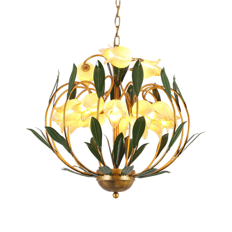 Floral Living Room Chandelier Lighting Countryside Metal 15-Bulb Brass LED Pendant - Rebooters