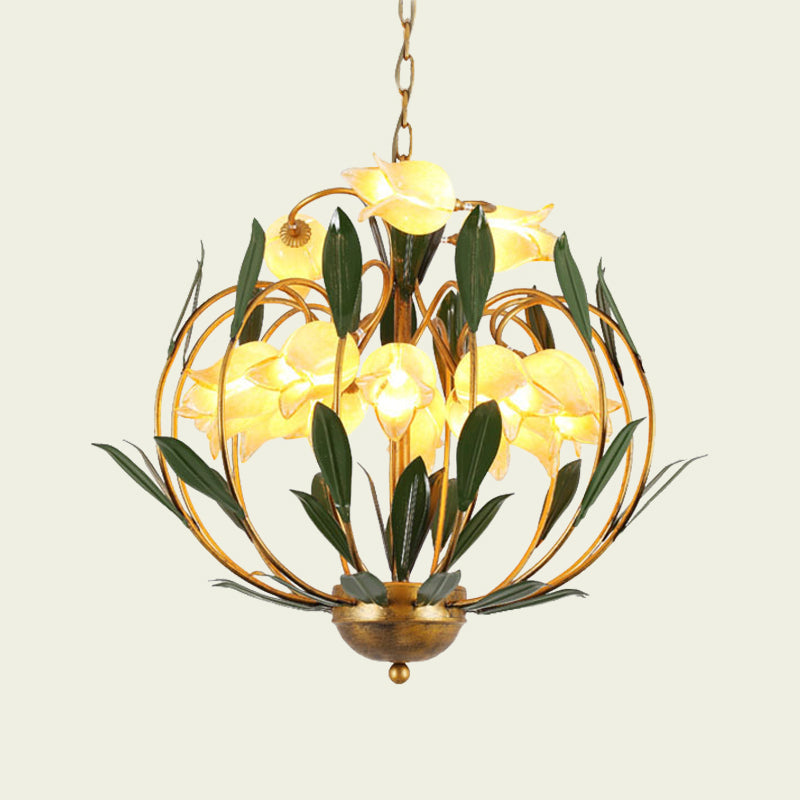 Floral Living Room Chandelier Lighting Countryside Metal 15-Bulb Brass LED Pendant - Rebooters