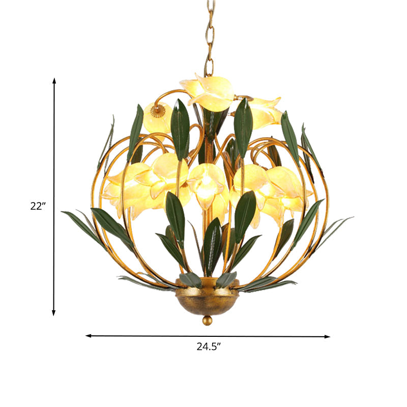 Floral Living Room Chandelier Lighting Countryside Metal 15-Bulb Brass LED Pendant - Rebooters