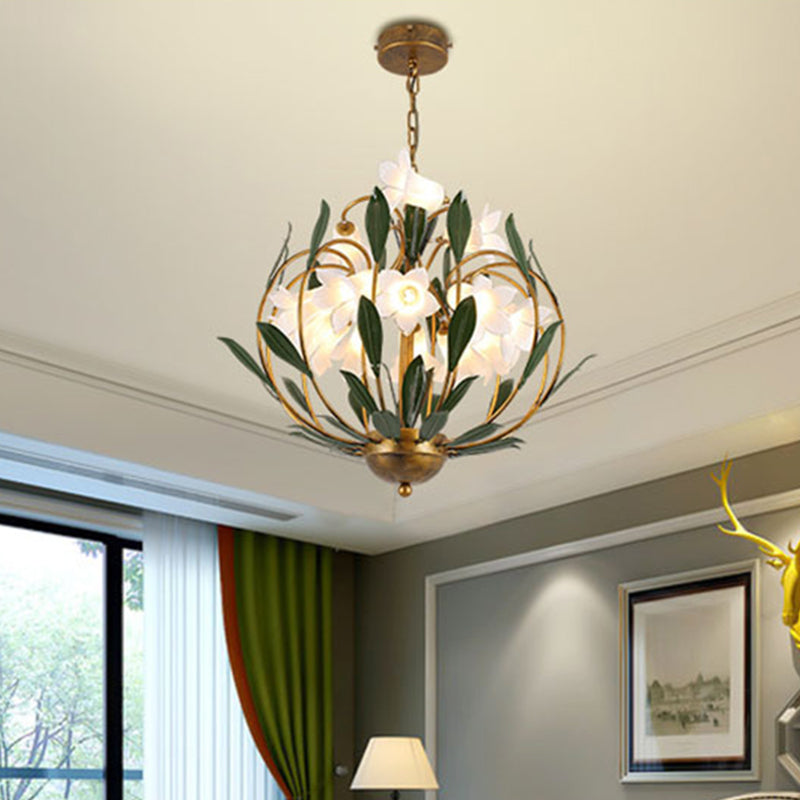 Floral Living Room Chandelier Lighting Countryside Metal 15-Bulb Brass LED Pendant - Rebooters
