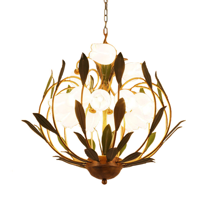 Floral Living Room Chandelier Lighting Countryside Metal 15-Bulb Brass LED Pendant - Rebooters