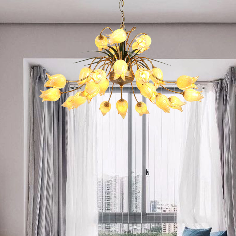 Metal Tulip Lily Chandelier Light Fixture 25 Lights Brass - Rebooters