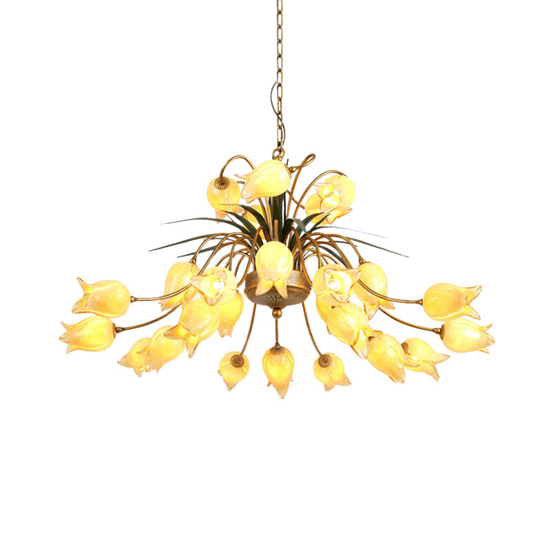 Metal Tulip Lily Chandelier Light Fixture 25 Lights Brass - Rebooters