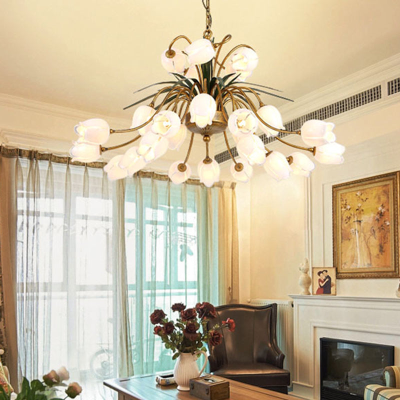 Metal Tulip Lily Chandelier Light Fixture 25 Lights Brass - Rebooters