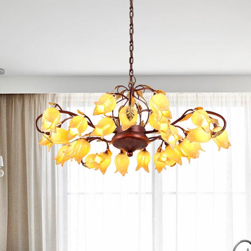 Tulip Lily Metal Chandelier Light 25 Bulbs Brass Pendant - Rebooters