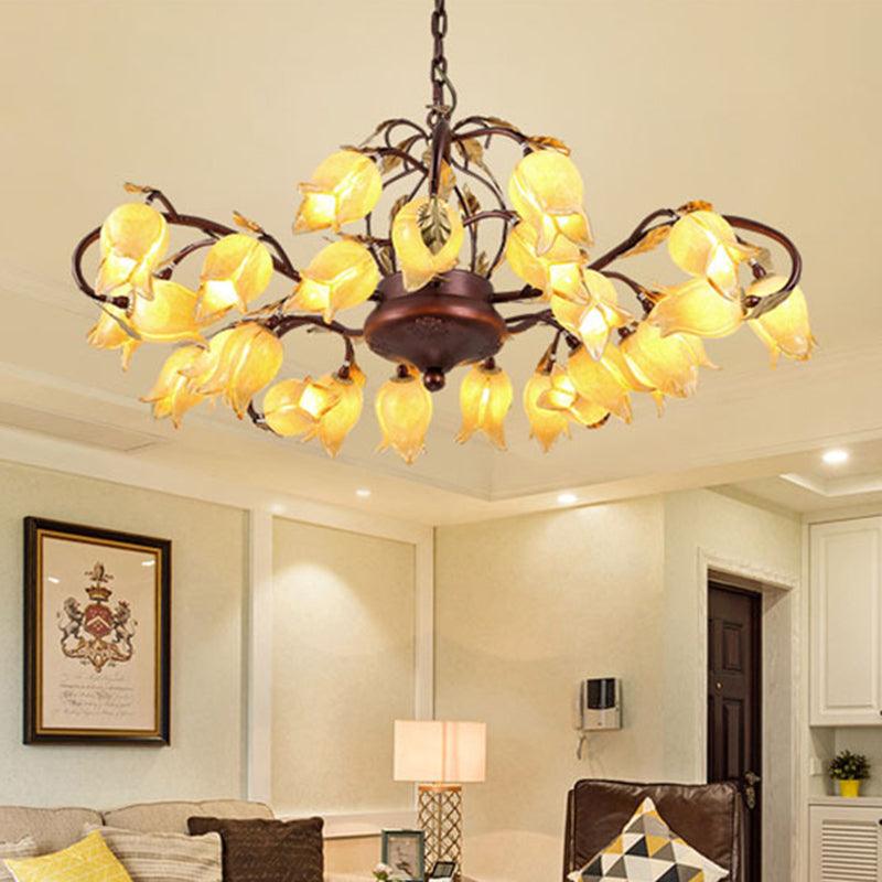 Tulip Lily Metal Chandelier Light 25 Bulbs Brass Pendant - Rebooters