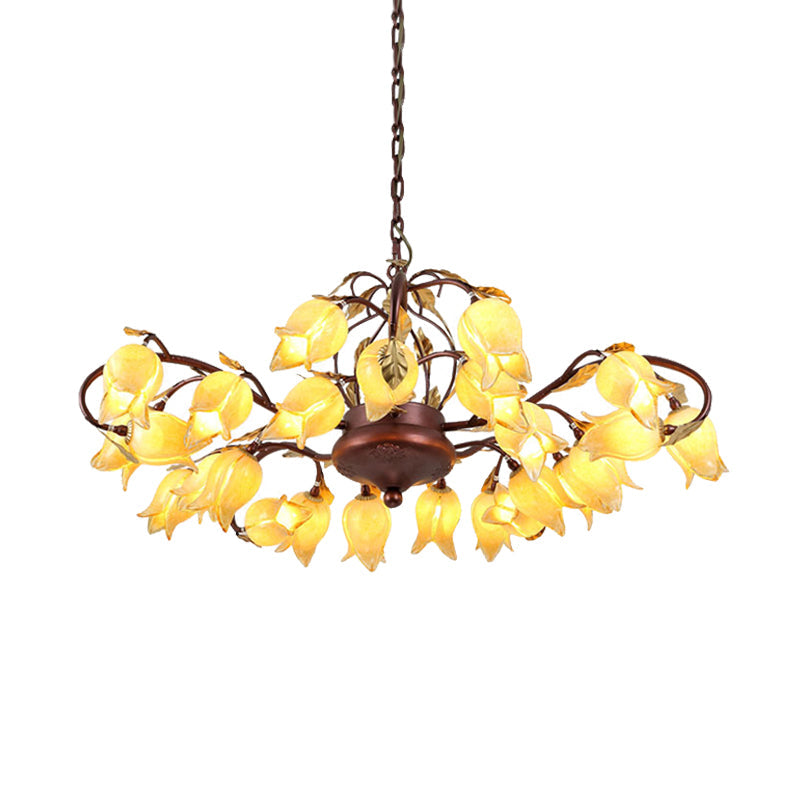 Tulip Lily Metal Chandelier Light 25 Bulbs Brass Pendant - Rebooters