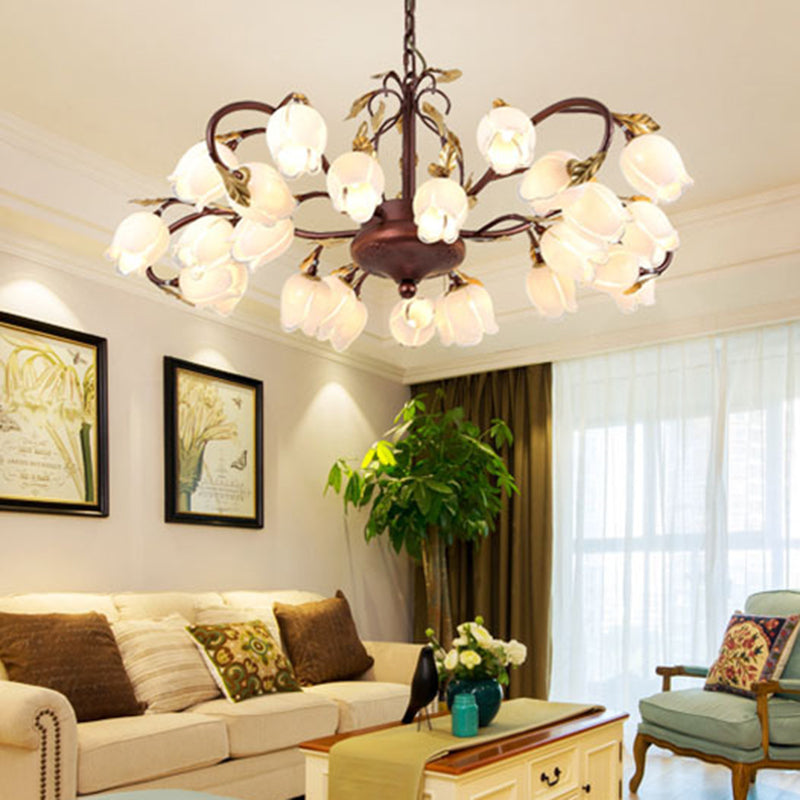 Tulip Lily Metal Chandelier Light 25 Bulbs Brass Pendant - Rebooters