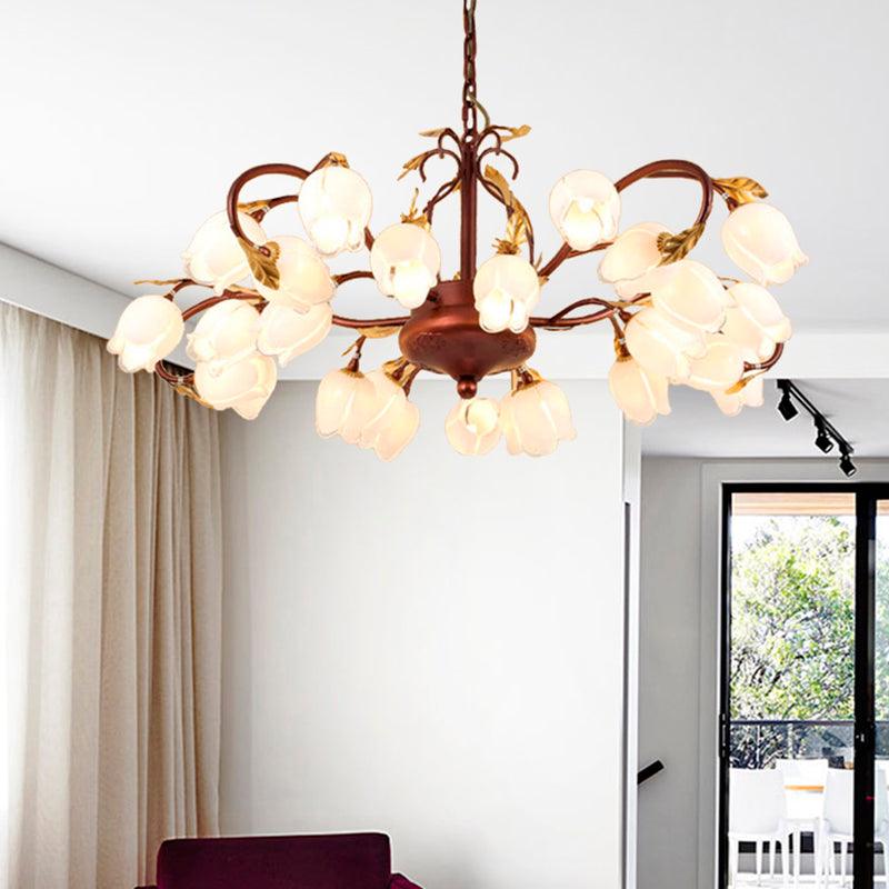 Tulip Lily Metal Chandelier Light 25 Bulbs Brass Pendant - Rebooters