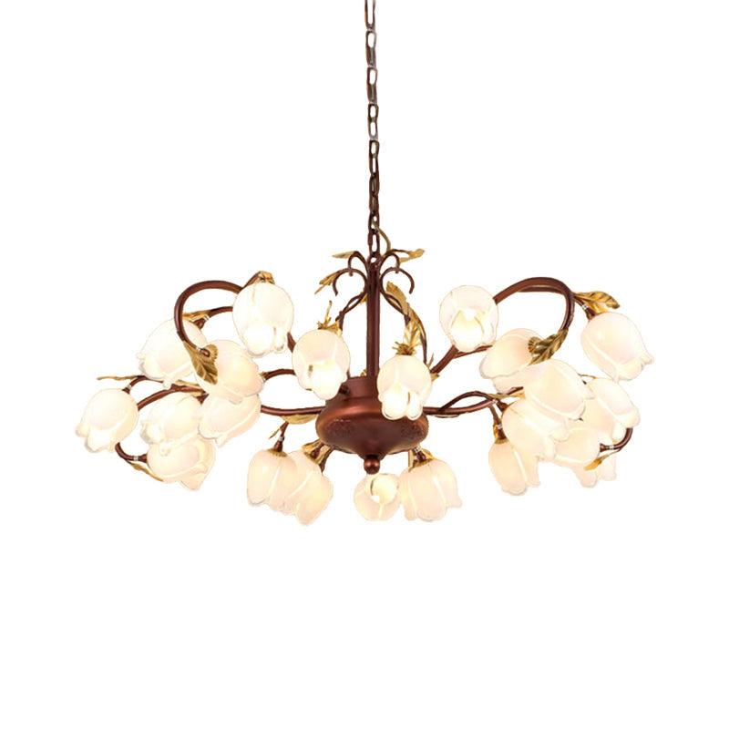 Tulip Lily Metal Chandelier Light 25 Bulbs Brass Pendant - Rebooters