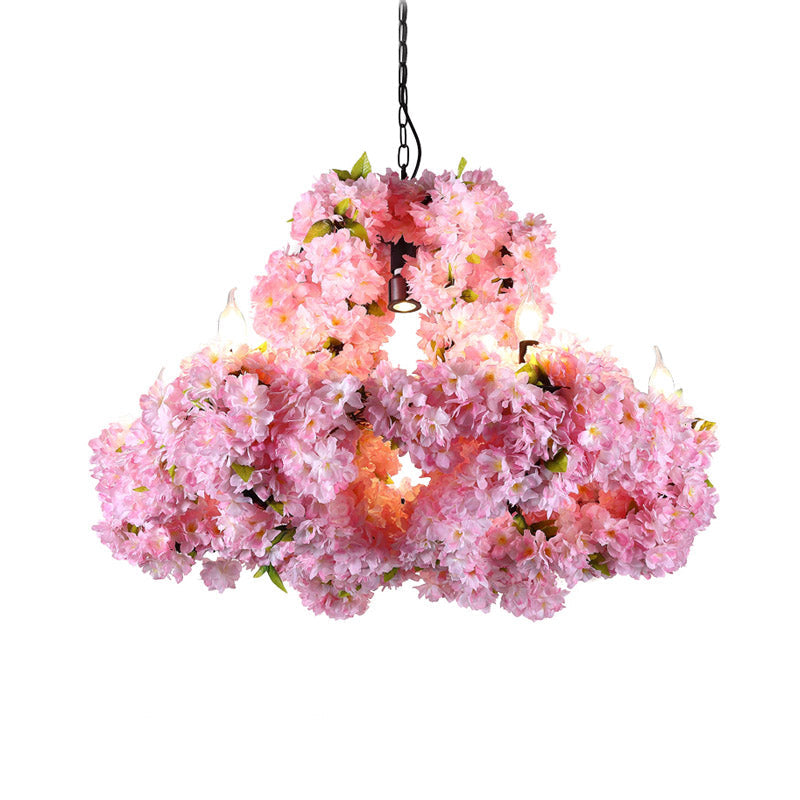 Metal Floral Chandelier Lamp Industrial 7 Lights Pink Pendant - Rebooters