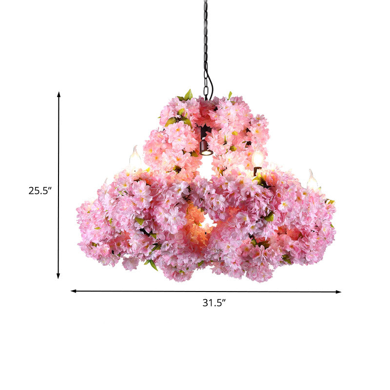 Metal Floral Chandelier Lamp Industrial 7 Lights Pink Pendant - Rebooters