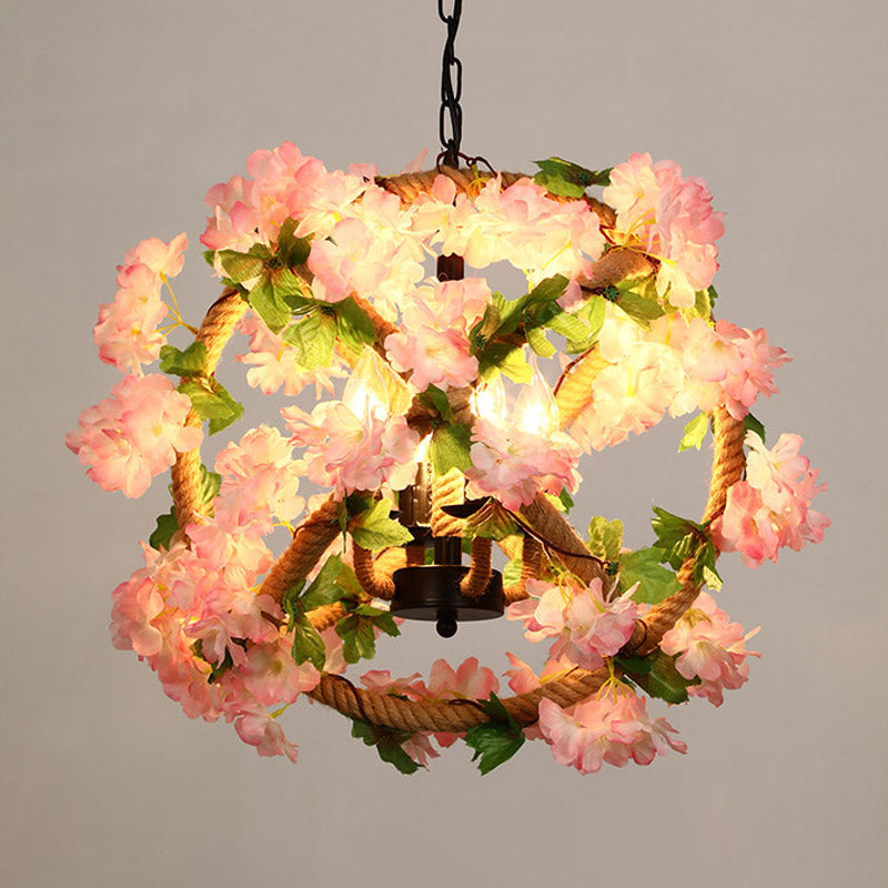 Orb Restaurant Chandelier Pendant Light Industrial Metal 4 Lights Pink LED - Rebooters