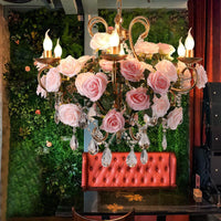 6 Bulbs Chandelier Light Industrial Candlestick Metal LED Flower Suspension Lamp in Gold - Rebooters