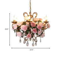 6 Bulbs Chandelier Light Industrial Candlestick Metal LED Flower Suspension Lamp in Gold - Rebooters