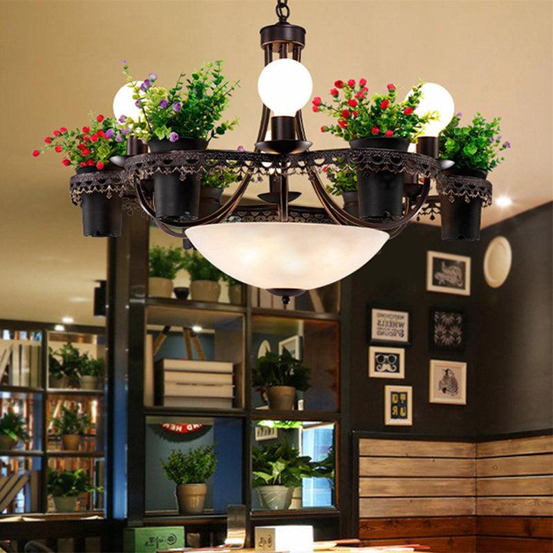 9 Lights Bare Bulb Chandelier Industrial Black Metal LED Flower Pendant Light - Rebooters
