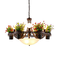 9 Lights Bare Bulb Chandelier Industrial Black Metal LED Flower Pendant Light - Rebooters