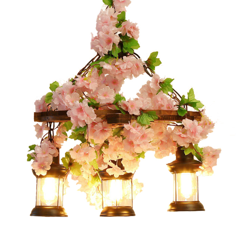 Vintage Lantern Pendant Chandelier Pink Wooden LED Light 21.5" 27" 30" Wide - Rebooters