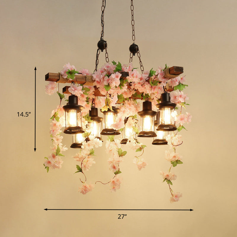 Vintage Lantern Pendant Chandelier Pink Wooden LED Light 21.5" 27" 30" Wide - Rebooters