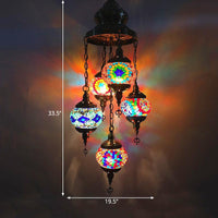 5 Heads Cut Glass Chandelier Pendant Light Traditional Red Orange Blue Oval Living Room - Rebooters