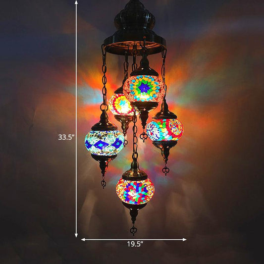 5 Heads Cut Glass Chandelier Pendant Light Traditional Red Orange Blue Oval Living Room - Rebooters