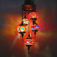 5 Heads Cut Glass Chandelier Pendant Light Traditional Red Orange Blue Oval Living Room - Rebooters