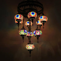 10 Heads Oval Hanging Light Fixture Multicolored Stained Glass Chandelier Lamp - Rebooters