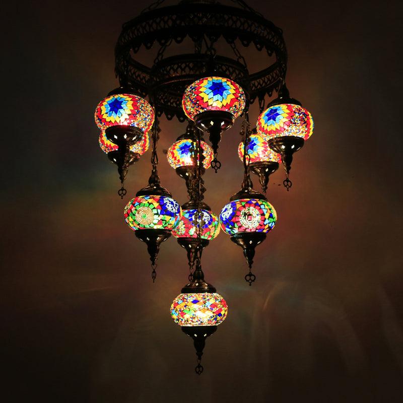 10 Heads Oval Hanging Light Fixture Multicolored Stained Glass Chandelier Lamp - Rebooters