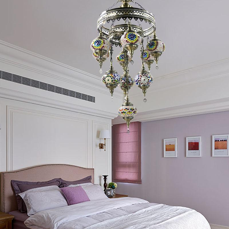 10 Heads Oval Hanging Light Fixture Multicolored Stained Glass Chandelier Lamp - Rebooters