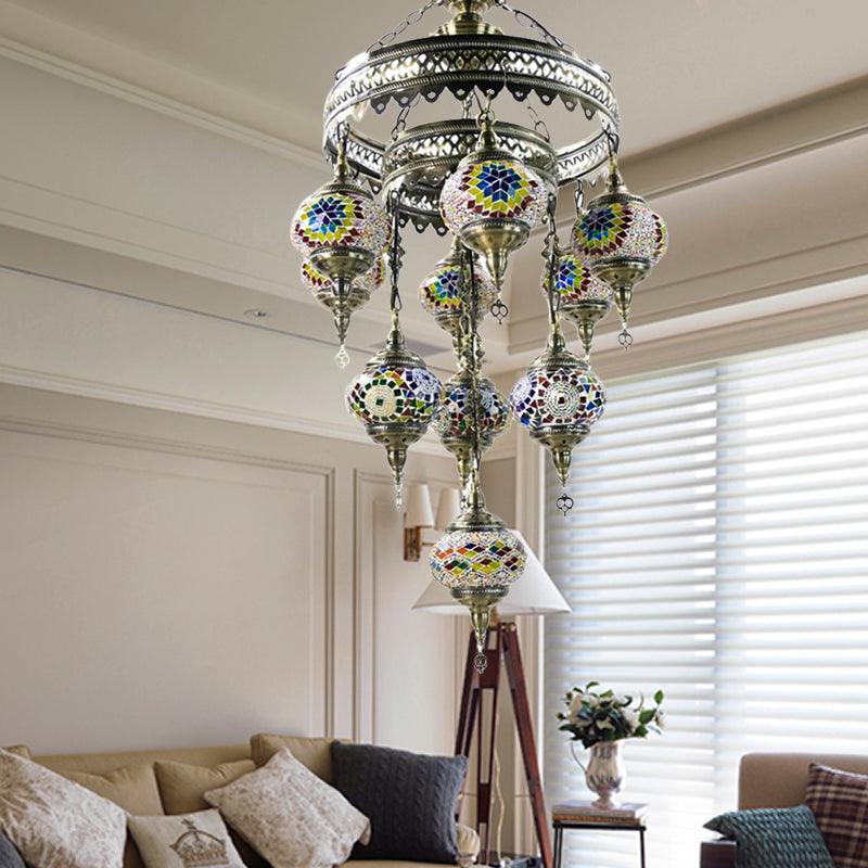 10 Heads Oval Hanging Light Fixture Multicolored Stained Glass Chandelier Lamp - Rebooters