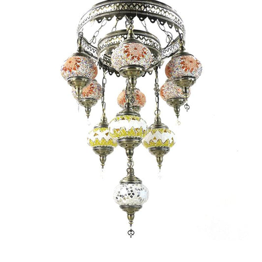 10 Heads Oval Hanging Light Fixture Multicolored Stained Glass Chandelier Lamp - Rebooters