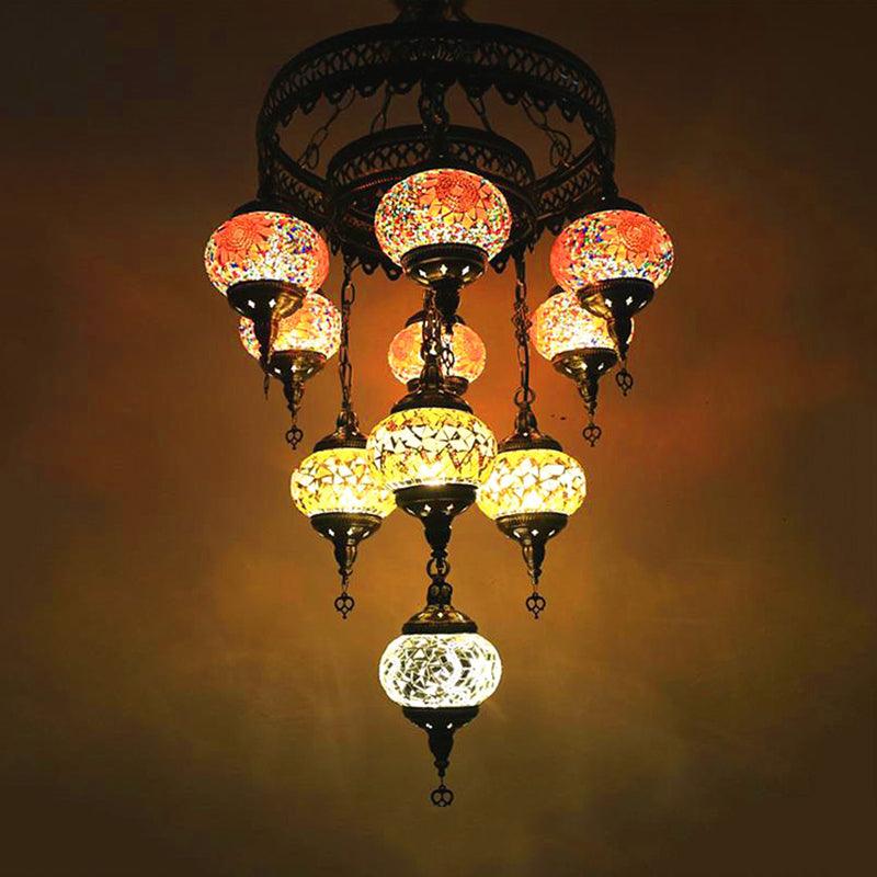 10 Heads Oval Hanging Light Fixture Multicolored Stained Glass Chandelier Lamp - Rebooters
