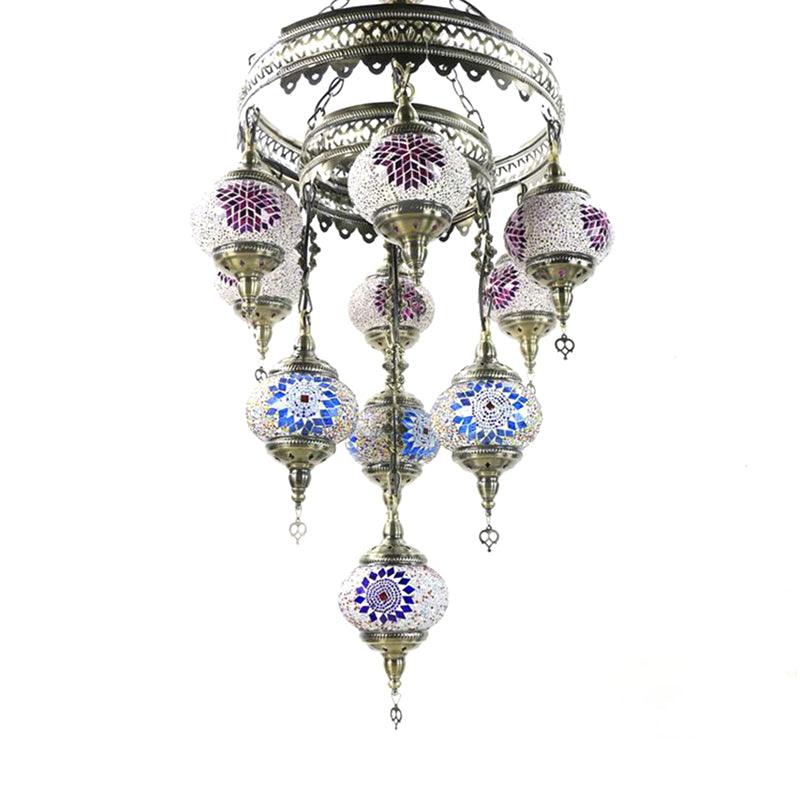 10 Heads Oval Hanging Light Fixture Multicolored Stained Glass Chandelier Lamp - Rebooters