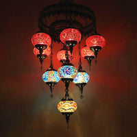 10 Heads Oval Hanging Light Fixture Multicolored Stained Glass Chandelier Lamp - Rebooters