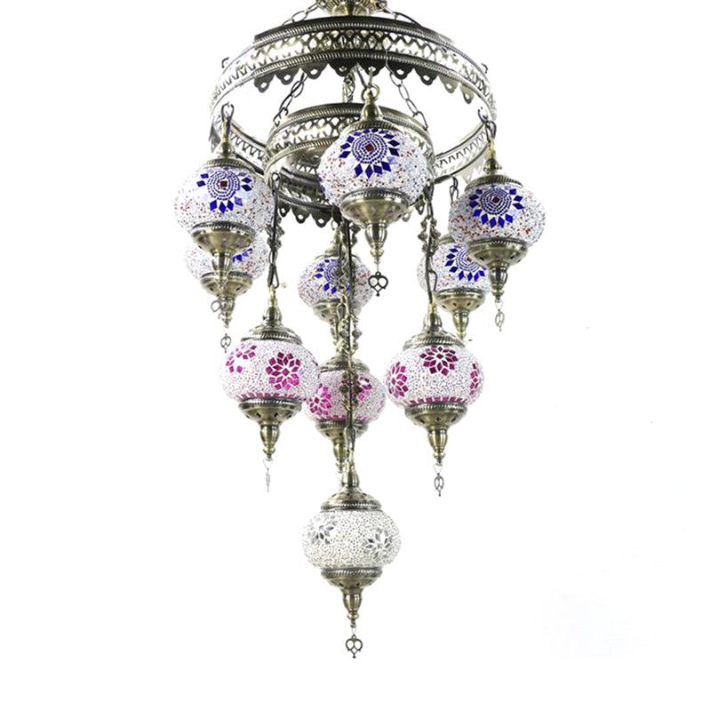 10 Heads Oval Hanging Light Fixture Multicolored Stained Glass Chandelier Lamp - Rebooters