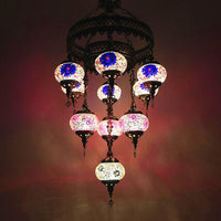 10 Heads Oval Hanging Light Fixture Multicolored Stained Glass Chandelier Lamp - Rebooters