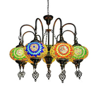 9 Heads Oval Ceiling Pendant Light Vintage Yellow Green Chandelier - Rebooters