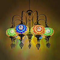 9 Heads Oval Ceiling Pendant Light Vintage Yellow Green Chandelier - Rebooters