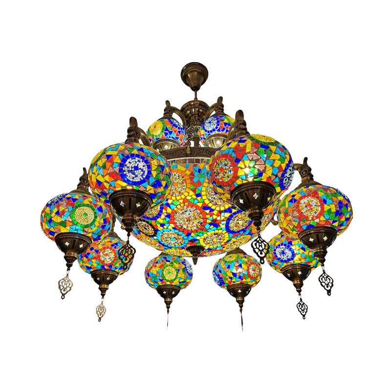 Traditional Oval Ceiling Pendant Light 16 Heads Stained Glass Chandelier - Rebooters