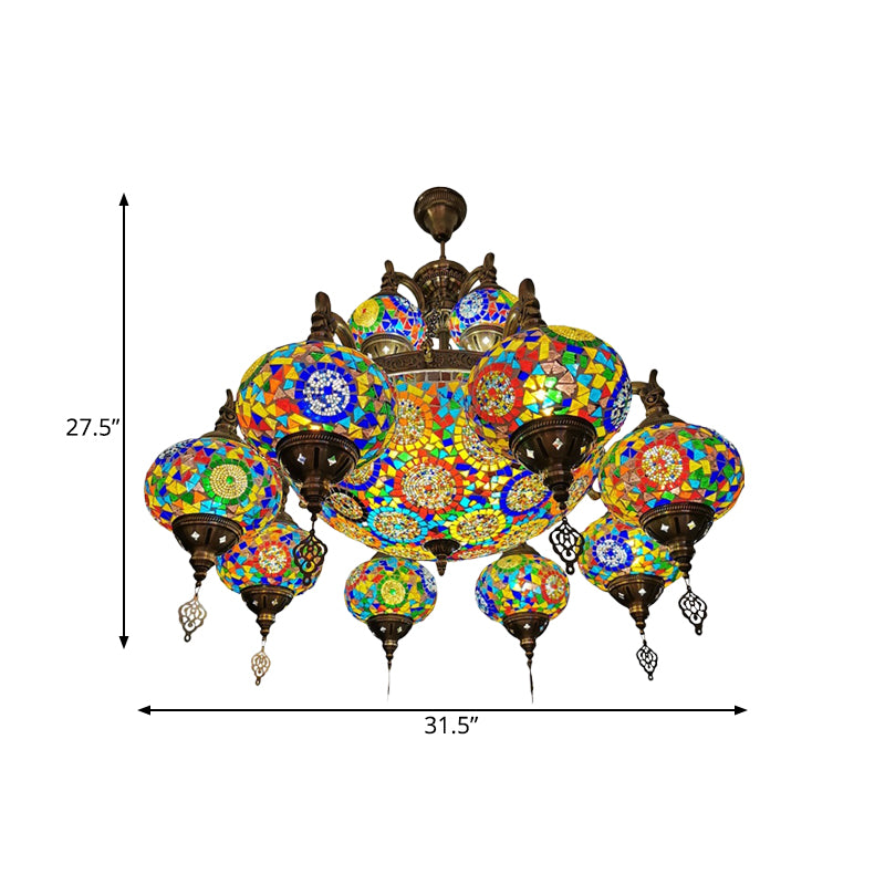 Traditional Oval Ceiling Pendant Light 16 Heads Stained Glass Chandelier - Rebooters