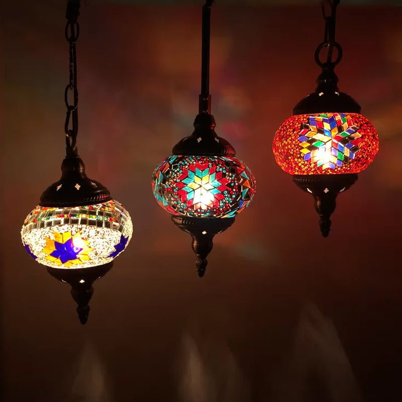 Traditional Oval Cluster Pendant Light 3 Heads Glass Red Yellow Orange - Rebooters