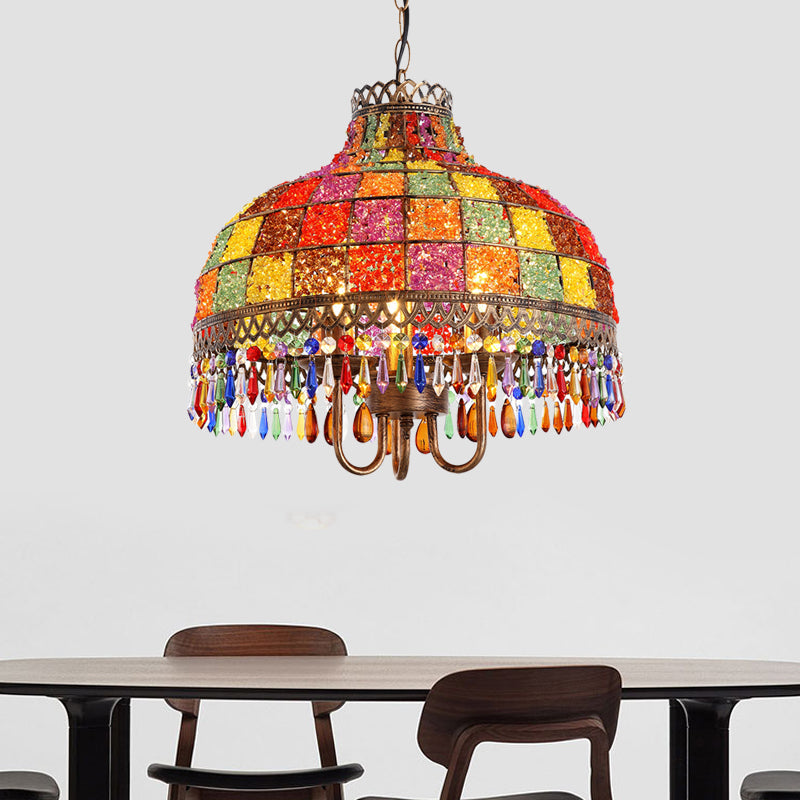 Bohemian Bowl Chandelier Lighting Fixture 3 Heads Metal Ceiling Pendant Light - Rebooters