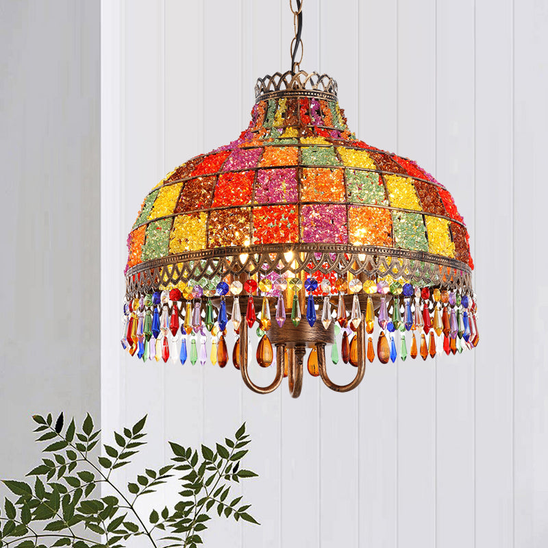 Bohemian Bowl Chandelier Lighting Fixture 3 Heads Metal Ceiling Pendant Light - Rebooters