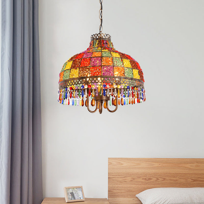 Bohemian Bowl Chandelier Lighting Fixture 3 Heads Metal Ceiling Pendant Light - Rebooters